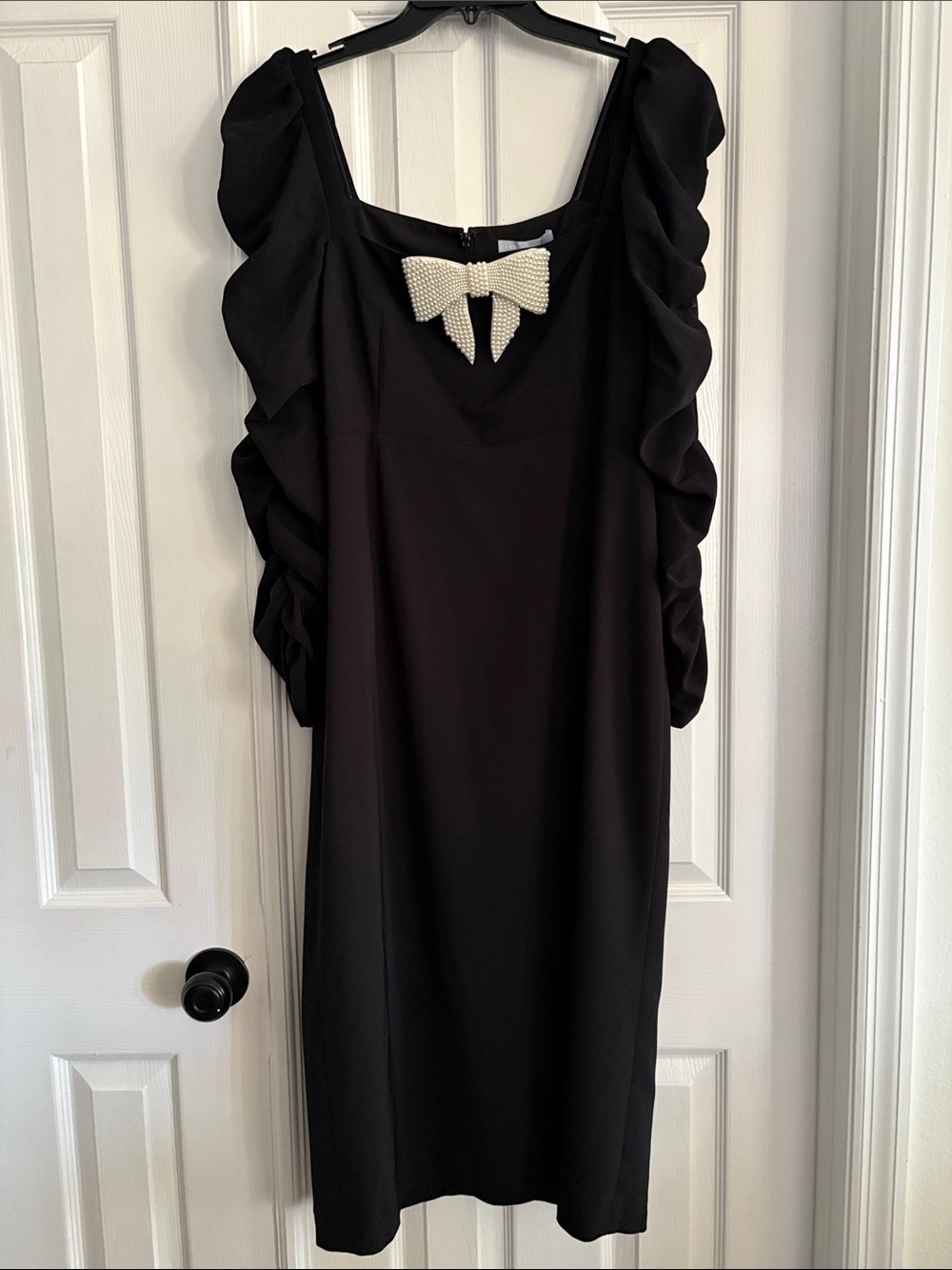 Antonio Melani “Elena” black crepe square neck elegant evening midi dress NWT